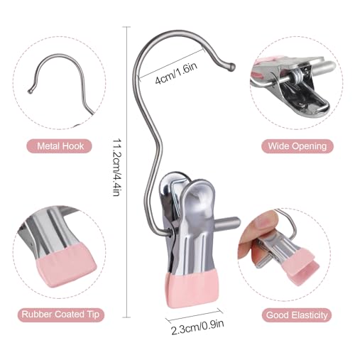 50PCS Space-Saving Clothespin, Portable 360° Rotating Stainless Steel Hanging Hook Clips Towel Clips,Laundry Hooks Hanging Clips with Clips for Home and Travel, Pink - color: Pink