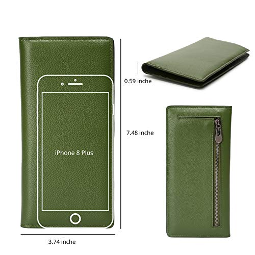 Bveyzi Ultra Slim Thin Leather RFID Blocking Credit Card Holder Bifold Clutch Wallets for Women - color: Olive Green