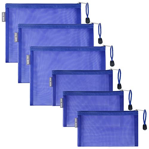 HRX Package Nylon Mesh Cosmetic Bags with Zipper, 6pcs Royal Blue Makeup Pouches Organizer Case for Travel Purse Diaper Bag - color: Royal Blue, size: A5, A6