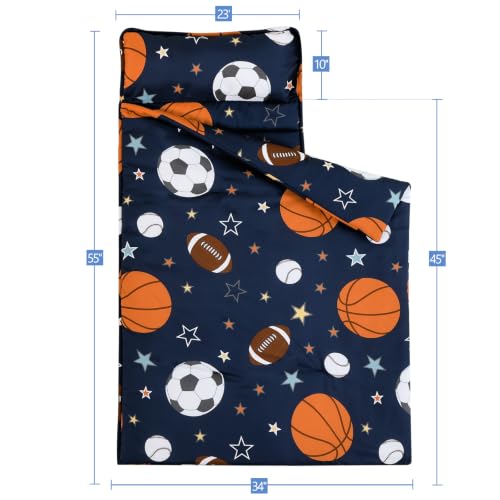 PHF Soft Toddler Nap Mat with Removable Pillow, Rollup Design Kids Sleeping Mat, Slumber Bags for Boys, 55"x23" Toddler Sleeping Bag for Daycare Preschool Travel Camping, Ball - color: Ball