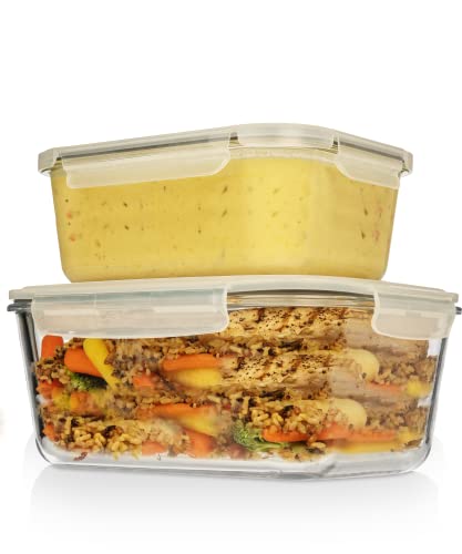 Razab 4 Pc (2700ML/ 91 Oz & 1520ML/ 51 Oz) Airtight Large Glass Food Storage Containers with Lids - BPA Free, Leak Proof Meal Prep Containers (2 Containers + 2 Lids) Microwave, Oven & Freezer Safe