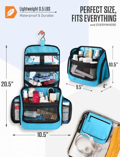 VENTURE 4TH Hanging Travel Toiletry Bag for Women & Men – Large Toiletry Organizer with 18 Compartments, Removable TSA Pouch, Travel Wash Bag for Toiletries, Makeup & Shaving Kit (Light Blue) - color: Tiffany Blue
