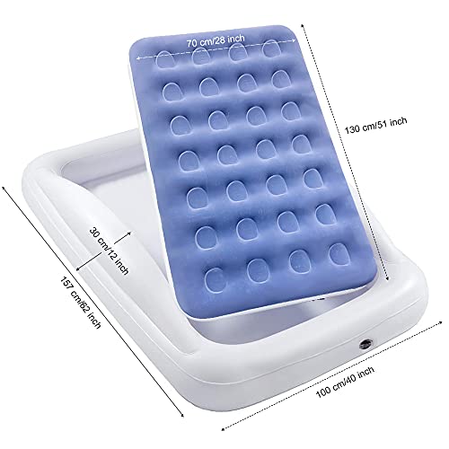 Inflatable Kids Travel Bed Toddler Air Mattress Set,Portable Blow Up Mattress Sleeping Bed Cot with Bed Rails and Electric Pump Ideal for Road Trip - color: Blue