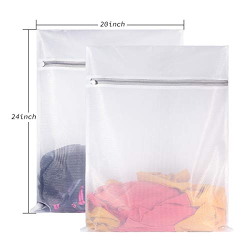 SUERIV Mesh Wash Bag for Washing Machine-Supper Zipper Net Laundry Bag for Travel,Lingerie,Sweater,Garment,Undergarment,Pack of 2 (20 Inch X 24 Inch)