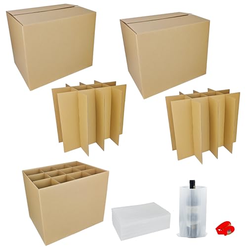 2 Sets Moving Boxes Packing Boxes Divider Kits,16 x 12 x 13 Inch Glassware Dish Packing Box Kitchen Moving Box Corrugate Dividers with 24 Pcs Foam Pouches,1 Pcs Tape Rolls with Dispenser - style: 2 Sets-one layer-16x12x13in