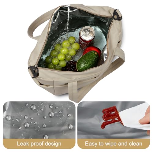 Lunch Bag Women Puffy Quilted Tote Bag Stylish Insulated Lunch Tote Bag with Large Capacity and Shoulder Strap Portable Lunch Cooler Bags for Women, Work Office, Travel, Picnic, Meal Prep - color: Camel