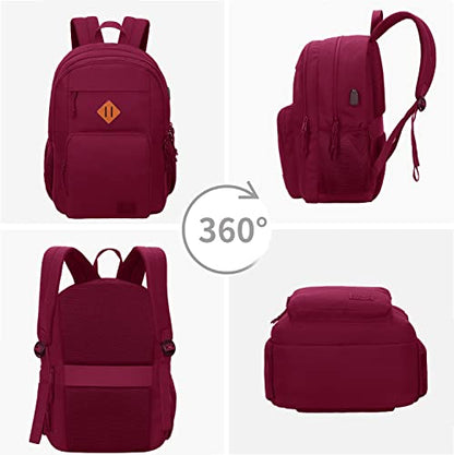 KEOFID Classic Anti-Theft Laptop Backpack for Men and Women, Burgundy, 17.3" x 12.6" x 7.2" - color: Burgundy, size: 17.3Inches