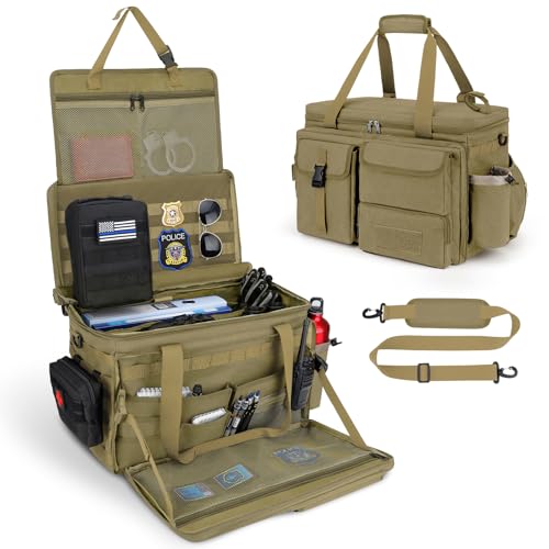 Patrol Bag Law Enforcement Police Gear Bag, Car Front Seat Organizer Tactical Officer Duty Bags, Police Car Accessories for Passenger Seat, Multiple Compartment Removable Shoulder Strap, khaki - color: Khaki