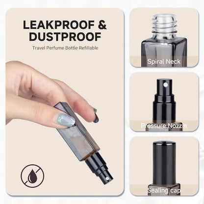 Perfume Travel Refillable Atomizer, 3 Pack 10ml Leak Proof Refillable Perfume Bottle for Air Travel, Purse and Business Trips, Glass Atomizer Sprayer for Cologne with Funnel & Pipette - color: Dark Gray