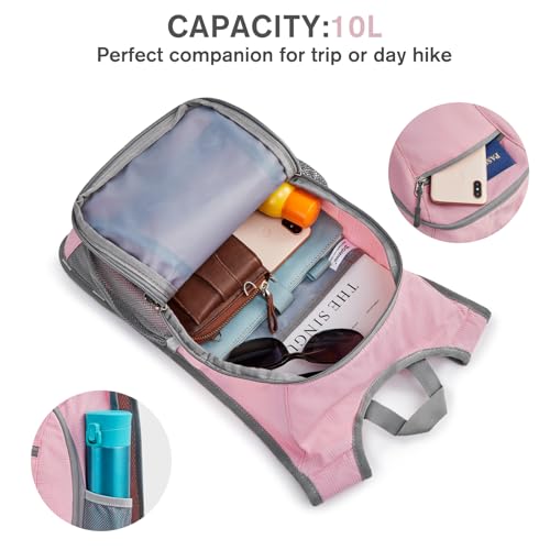 G4Free 10L/15L Hiking Backpack Lightweight Packable Hiking Daypack Small Travel Outdoor Foldable Shoulder Bag - color: Pink Checkered, size: 10L