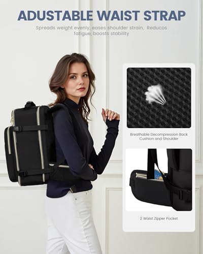 LOVEVOOK 40L Travel Backpack with Waist Strap,Flight Approved Carry on Backpack,Waterproof Personal Item Travel Bag,TSA Carry on Luggage Suitcase Travel Essentials,Gifts for Women & Men,fit 17" Laptop - color: Black-grey, size: Large-40L-4Pcs(Waist Strap)