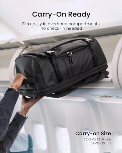 tomtoc Travel Backpack 40L, TSA Friendly Flight Approved Carry-on Luggage Hand Water-resistant Lightweight Business Rucksack, Durable Large Weekender Bag Daypack Fits 17.3 Inch Laptop - color: Black-ripstop, size: 40L