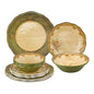 UPware 12 Piece Woodland Pinecone Melamine Dinnerware Sets, Outdoor Dishes Set, Plates and Bowls Sets, Service for 4, Dark Green - color: Woodland Pinecone