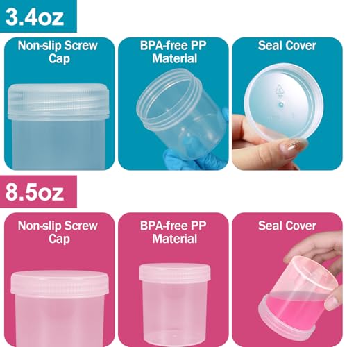 Wide Mouth Travel Containers, PP Clear Leak Proof Travel Plastic Jars with Lids for Creams Lotion Cosmetic, Jewelry Beads, Sample, Small Items Storage (4 Pcs 3.4 oz，4 Pcs 8 oz) - color: Clear, size: 3.4 oz + 8 oz