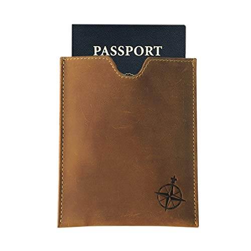 WANDERINGS Leather Passport Holder – Travel - Handmade Genuine Leather Wallet with Passport Pocket and Card Slots - RFID Blocking for Security Against Data Theft - style: Sleeve