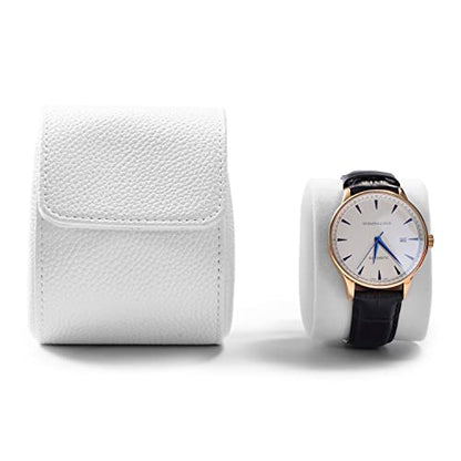 Oirlv Luxury Leather Travel Watch Case Portable Jewelry Watch Storage Roll Organizer(White) - color: White