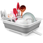 Collapsible Dish Drying Rack with Drain Plug Tube, Portable Dish Drainers for Kitchen Counter, Folding Dish Rack Over Sink Drying Dinnerware,Kitchen Sink Organizer Travel Trailer RV Camping Essentials - style: With Drain Plug