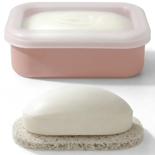 AIMAIAIMAI Compact Leakproof Travel Soap Case, Silicone Travel Soap Container, Portable Soap Box with Drainage Layer, Shatterproof Soap Holder for Bathroom, Gym (Pink) - color: Pink