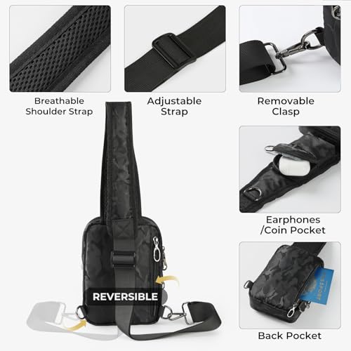 BROADREAM Sling Bag, Crossbody Bag with Anti-Theft Lock Zipper, RFID Blocking & Water Resistant for Travel Work Sport - color: Camouflage Black