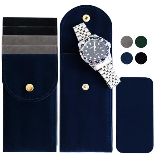 6PCS Watch Travel Pouch, Portable Velvet Watch Pouch Travel for Men, Single Travel Watch Case for Women, Soft Watch Bag Storage for Travel, watch Organizer(2 Black & 2 Gray & 2 BLUE) - color: 2 Black & 2 Gray & 2 Blue