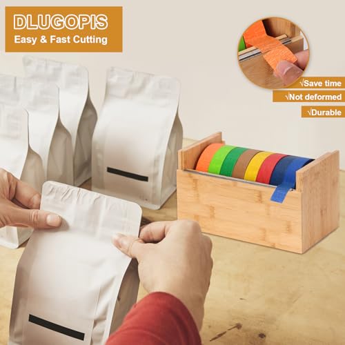 Wood Masking Tape Dispenser Fits 1" and 3" Core Large Tape Dispenser 3 Inch Core Painters Tape Dispenser Multi Roll Tape Holder Craft Tape Dispenser with 8 Pcs 3 Inch Core for Heat Tape (No Tape)