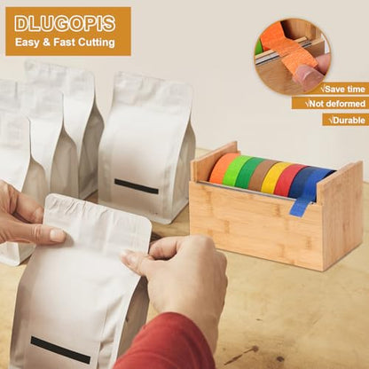 Wood Masking Tape Dispenser Fits 1" and 3" Core Large Tape Dispenser 3 Inch Core Painters Tape Dispenser Multi Roll Tape Holder Craft Tape Dispenser with 8 Pcs 3 Inch Core for Heat Tape (No Tape)