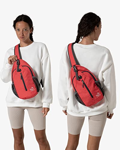 WATERFLY Crossbody Sling Backpack Sling Bag Travel Hiking Chest Bag Daypack - color: Red