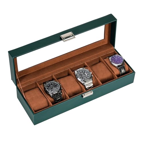 ProCase Watch Box, 6 Slot Mens Watch Case, Watch Storage Holder Organizer, Watch Display Case with Glass Lid, Anniversary Birthday Valentine Gifts for Men Women -6 Slot, MidnightGreen - color: MidnightGreen, size: 6-Slot