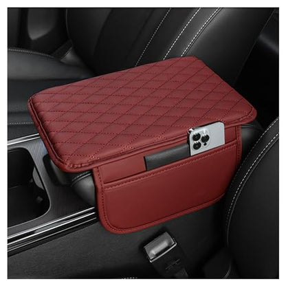 Stacool Upgraded Car Center Console Cover,Microfiber Leather Car Armrest Cover Cushion with 2 Storage Bags,Universal Car Armrest Storage Box (Red) - color: Red