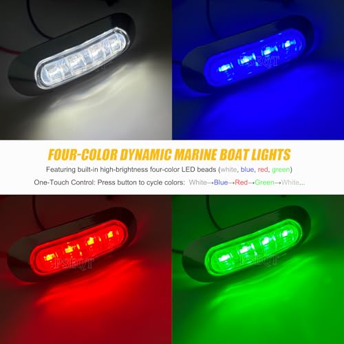 PSEQT 6Pcs 4LED RGBW Boat Courtesy Lights, 4-color 3.8'' Oval Waterproof Marine Interior Deck Transom Stern Navigation Lights for Pontoon Fishing Boat Bass Sailboat Kayak Yacht - size: Pack of 6