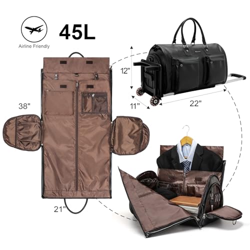 Modoker Rolling Garment Bag for Travel Wheeled Duffel Bag Luggage Suit Travel Bags for Men and Women,3 in 1 Carry on Convertible Garment Bag with Wheels,Black - color: D-Black