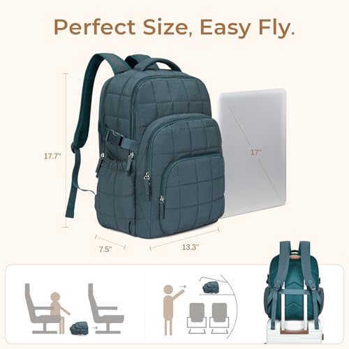 CLUCI 17.3 Inch Laptop Backpack for Women, Anti Theft Travel Backpack, Puffer Quilted Work Backpack, Water Resistant College Bookbag, Carry on backpack with RFID(Green) - color: Blue