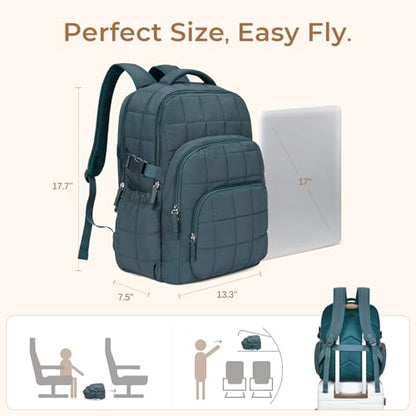CLUCI 17.3 Inch Laptop Backpack for Women, Anti Theft Travel Backpack, Puffer Quilted Work Backpack, Water Resistant College Bookbag, Carry on backpack with RFID(Green) - color: Blue