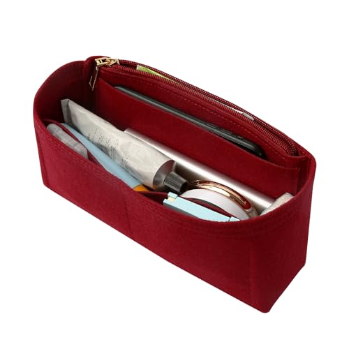 Surblue Purse Organizer Insert for Handbags, Felt Bag Organizer with Zippers Handbag Shaper Pouch for Classic 19 Flap Bag, Marmont, Onthego,（Burgundy, Slender S） - color: Burgundy, size: Slender S