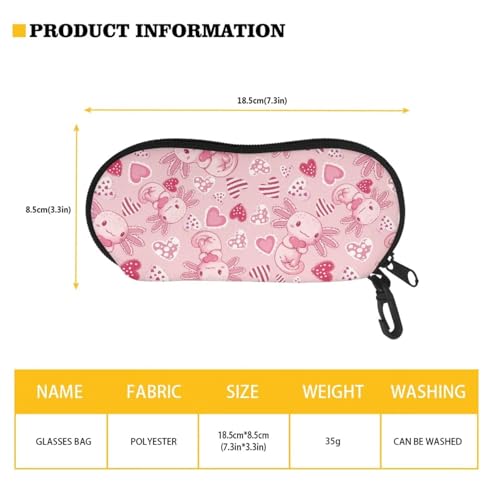 AFPANQZ Glasses Case with Carabiner Hanging Portable Neoprene Zipper Sunglasses Case Soft Lightweight - color: Axolotl