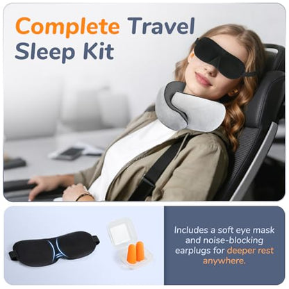 SYNNA Travel Neck Pillow for Airplane & Car, 360° Head and Chin Support, Ergonomic Memory Foam with Silky-Smooth Washable Cover for Flights, Road Trips & Office Naps