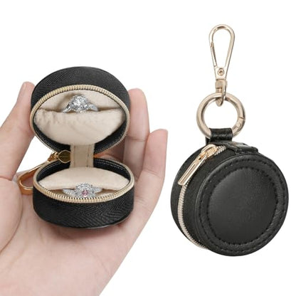 KUKUVR Jewelry Ring Holder Box with Keychain, Portable Gym Jewelry Storage Box Case, Small Travel Ring Earring Stud Necklace Storage Case (Black) - color: Black