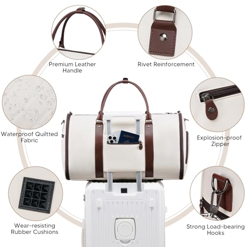 Convertible Garment Bags for Travel, Carry On Garment Duffle Bags for Women, Garment Bag with Shoes Compartment, 2 in 1 Travel Suit Bag with Detachable Shoulder Strap (Beige-New) - color: Beige-New