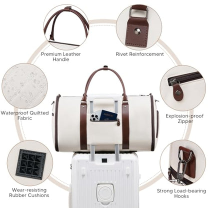 Convertible Garment Bags for Travel, Carry On Garment Duffle Bags for Women, Garment Bag with Shoes Compartment, 2 in 1 Travel Suit Bag with Detachable Shoulder Strap (Beige-New) - color: Beige-New
