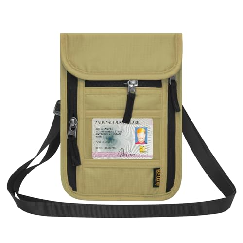 HOTEMIA Neck Wallet for Travel,Passport Holder Neck Pouch for Men Women with Adjustable Neck Strap and RFID Blocking - color: Beige