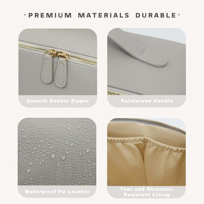 Travel Makeup Bag – Large Cosmetic Organizer with Waterproof PU Leather, Smooth Double Zipper & Tear-Resistant Lining, Toiletry Pouch for Women (Grey) - color: 01-Grey