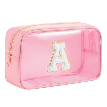 Personalized Initial Clear Makeup Bag Cosmetic Bags Travel Toiletry Bag Essentials Emergency Pouch Gifts for Girls Girlfriend Kids Birthday Graduation Teacher (Pink A) - style: A