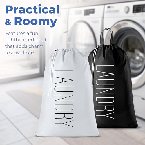 Extra Large Travel Laundry Bag - 2-Pack Fun Print Design Bags for Dirty Clothes - Durable Water-Resistant Fabric - Sturdy Drawstring Closure (Black-White | Laundry) - color: Black-white | Laundry