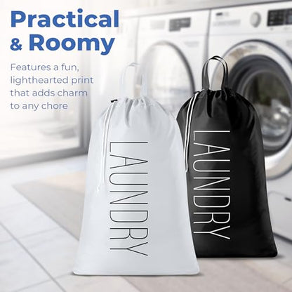Extra Large Travel Laundry Bag - 2-Pack Fun Print Design Bags for Dirty Clothes - Durable Water-Resistant Fabric - Sturdy Drawstring Closure (Black-White | Laundry) - color: Black-white | Laundry