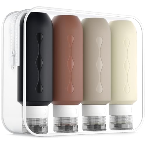 Gemice Travel Bottles for Toiletries, Tsa Approved Travel 6oz Size Containers with Clear Bag, BPA Free Leak Proof Travel Tubs Refillable Liquid Travel Accessories for Cometic Shampoo Lotion - color: Brown, size: 6oz(180ml)