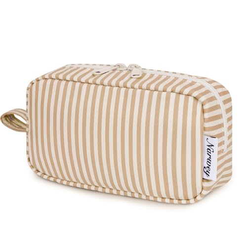 Narwey Small Makeup Bag for Purse Travel Makeup Pouch Mini Cosmetic Bag Zipper Pouch for Women (Brown Stripe, Small) - color: AC-Brown Stripe, size: Small