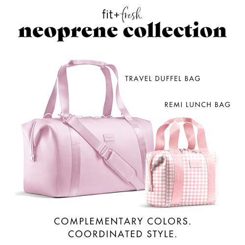 Fit & Fresh Remi Lunch Bag for Women Work – Neoprene Lunch Tote with Containers & Ice Pack, Reusable Meal Prep Lunch Box, Large Capacity, Machine Washable, Pink Gingham - color: Pink Gingham