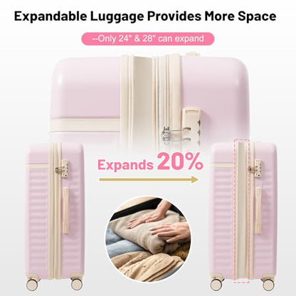 Merax Luggage Sets, Durable Hardshell 3 Piece Suitcase with Double Spinner Wheels and Handle Bags,Lightweight Carry on Luggage with TSA Lock,20+24+28 inches,Pink - color: Pink, size: 3 Piece(20+24+28+Bags）