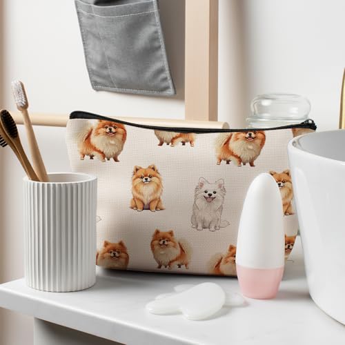 Pomeranian Dog Makeup Bag, Pomeranian Lovers Gifts Cosmetic Bag for Women, Dog Mom Lovers Owner Gifts for Women Christmas, Pet Lover Gift Zipper Travel Makeup Pouch for Purse - color: pomeranian