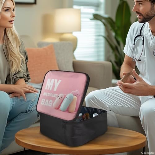 First Aid Kit Bag Empty Pink Color-Coded Emergency Medical Pouch for Hospitals Schools and Home Use Constructed with Tear-Resistant Fabric - color: Pink Cartoon